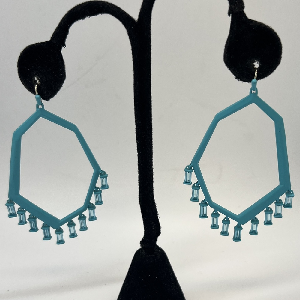 Teal Matte Geometric Statement Dangle Earrings - image 2